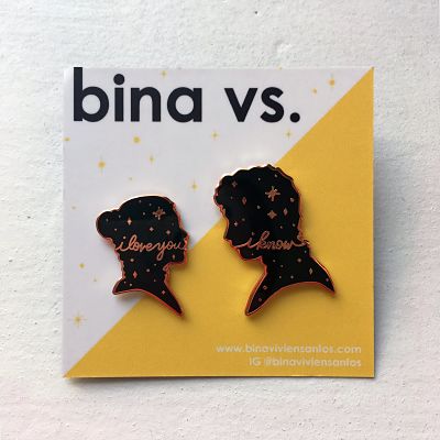 Han and Leia silhouette enamel pin set with the text 'I Love You' and 'I Know'