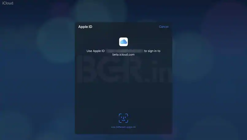 Apple iCloud Beta login Face ID Touch ID authentication screen