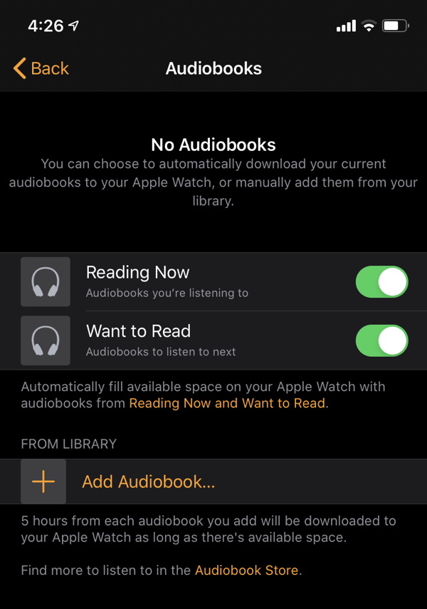 automatically sync audiobooks between iphone and apple watch with ibooks