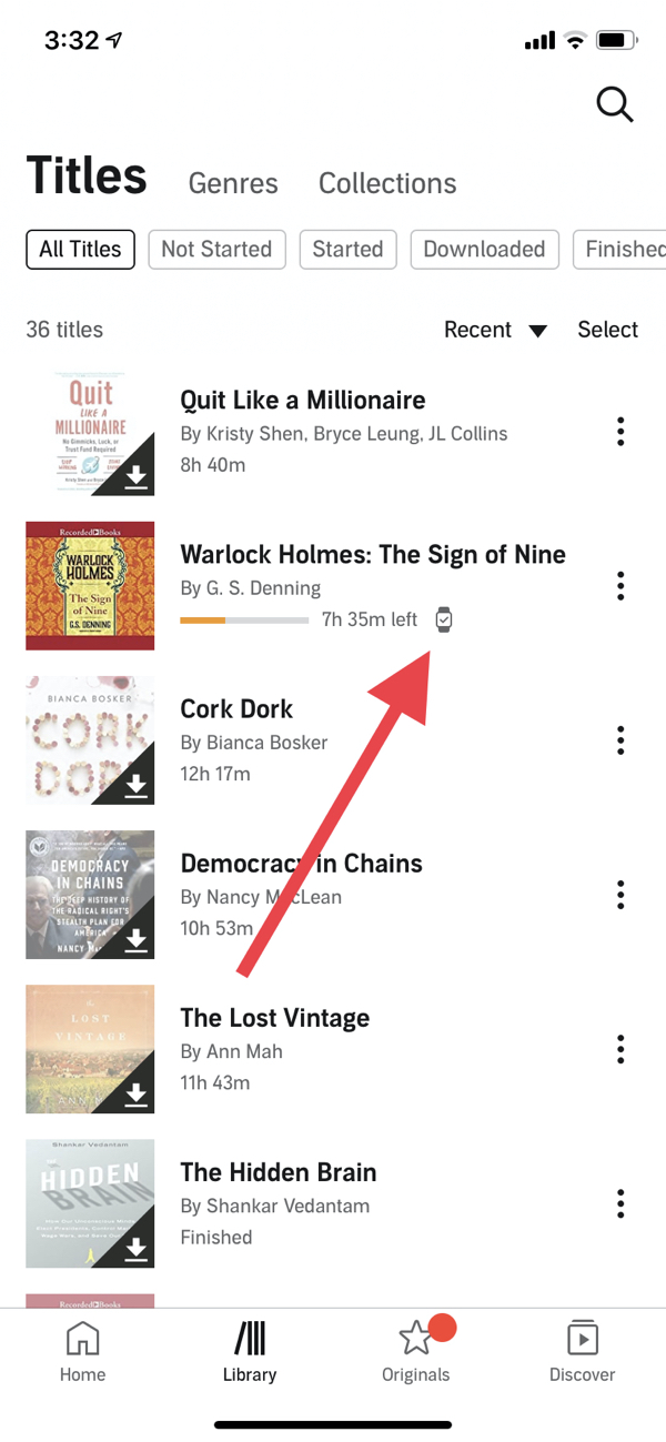 audible book synced to apple watch icon